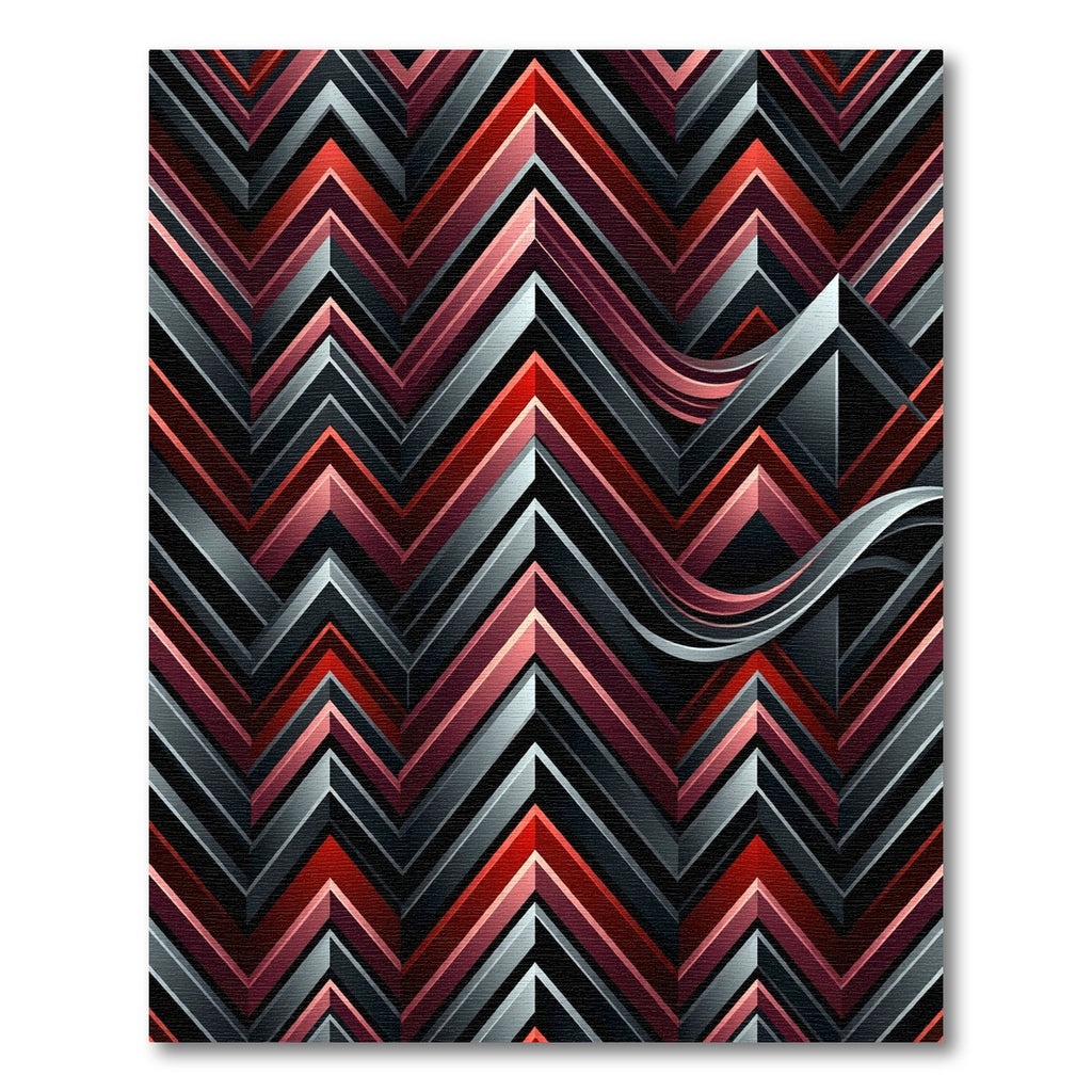 Modern Crimson Black Chevron Wave Rug