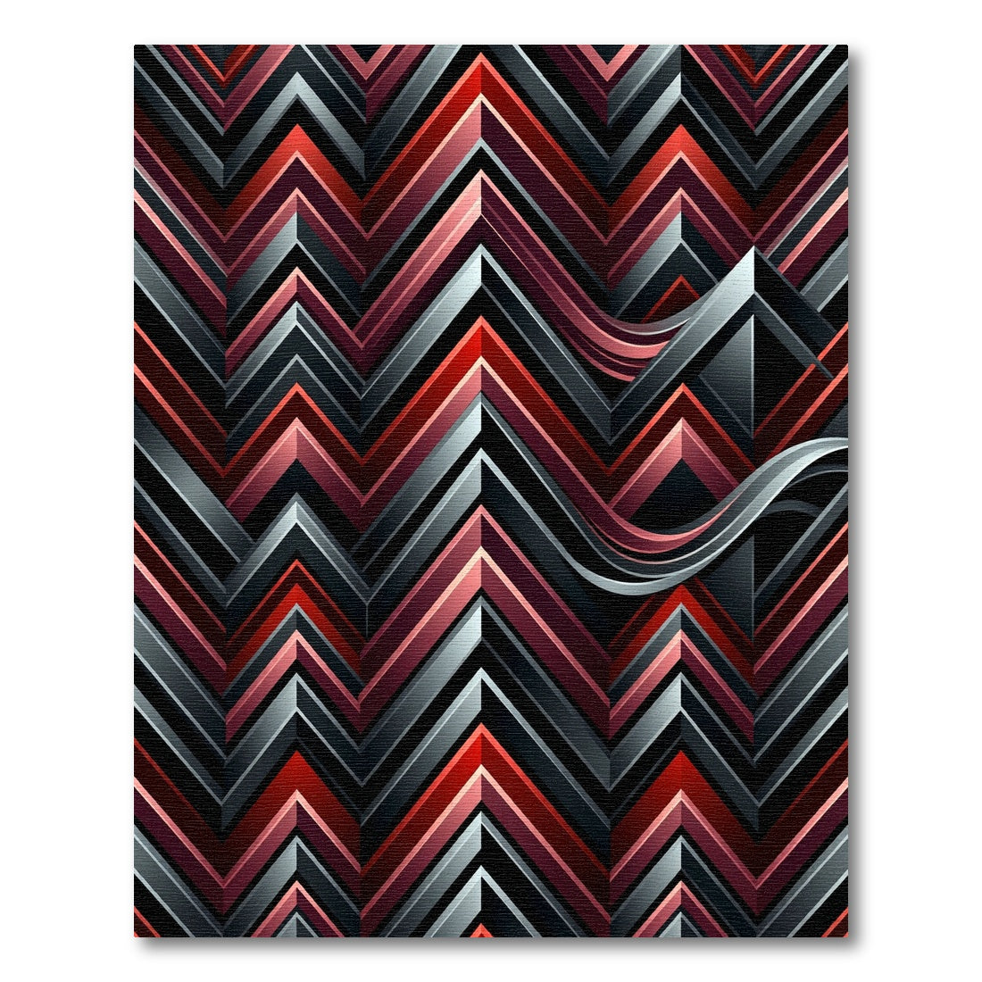 Modern Crimson Black Chevron Wave Rug