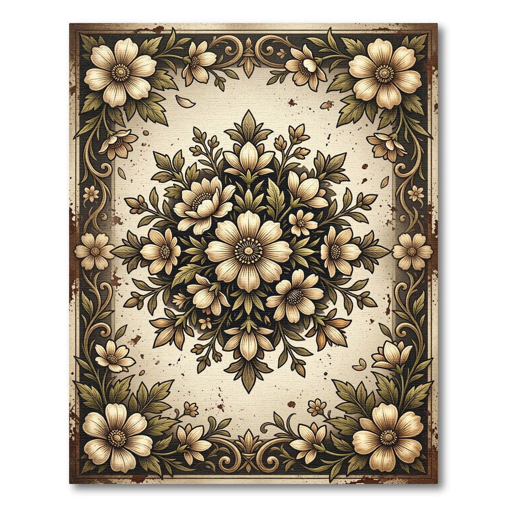 Vintage Cream Floral Medallion Illustration Rug