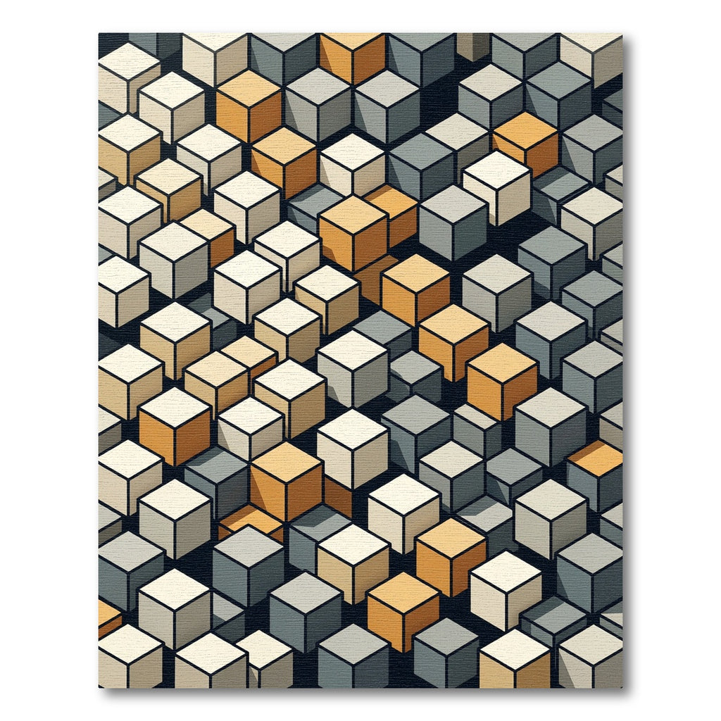 Geometric Cubes Ochre Gray Cream Rug