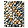 Geometric Cubes Ochre Gray Cream Rug