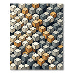 Geometric Cubes Ochre Gray Cream Rug