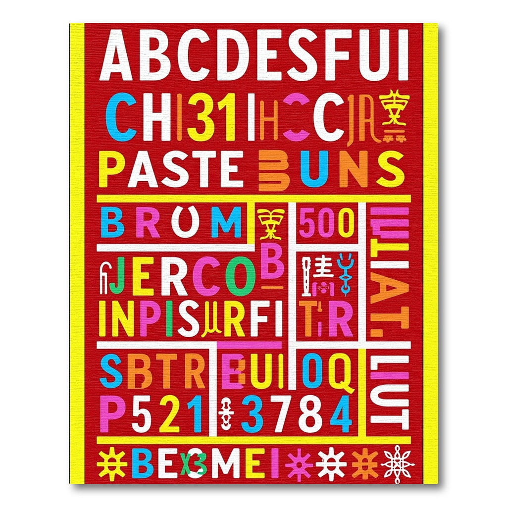 Bold Alphabet Numbers Multicolored Composition Rug