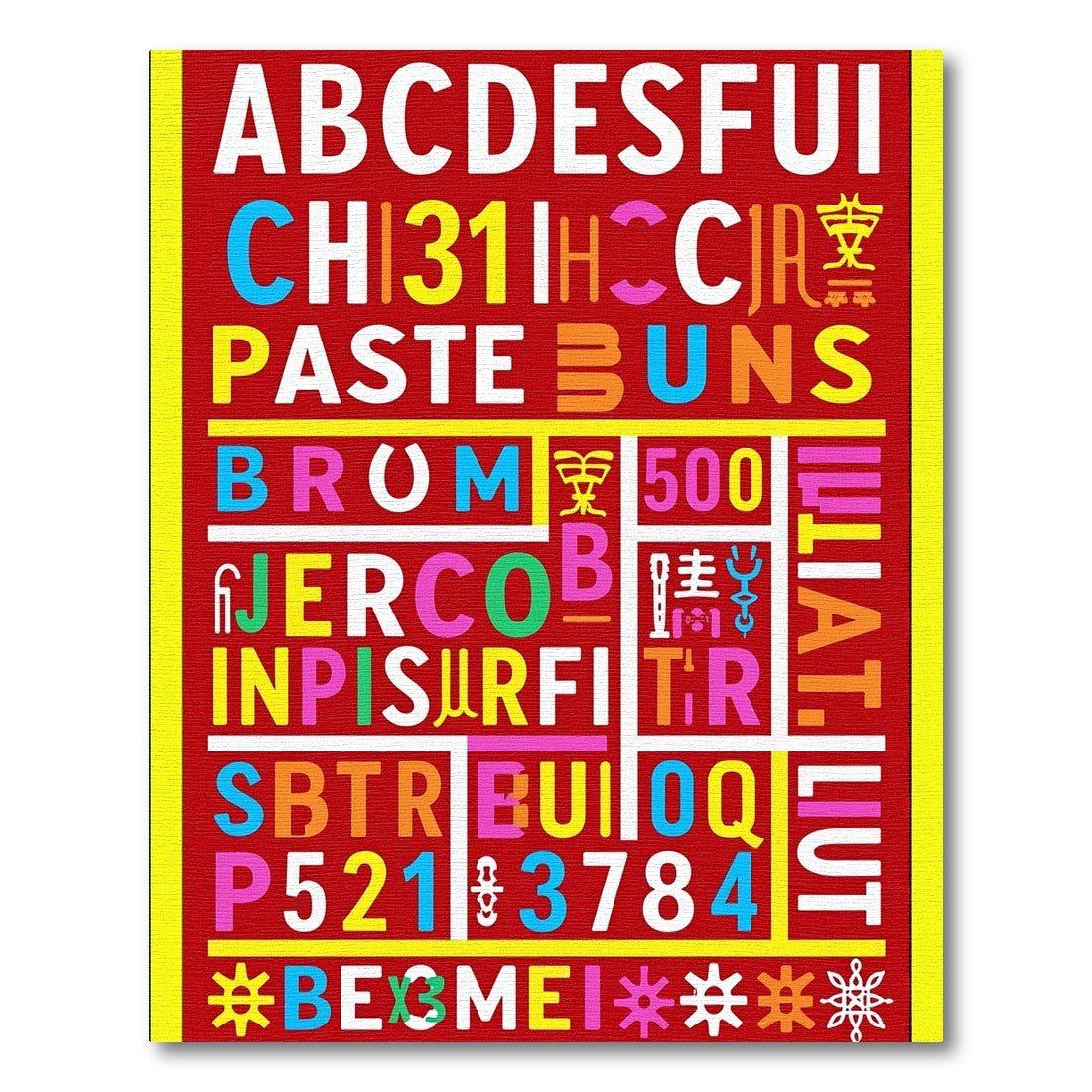 Bold Alphabet Numbers Multicolored Composition Rug
