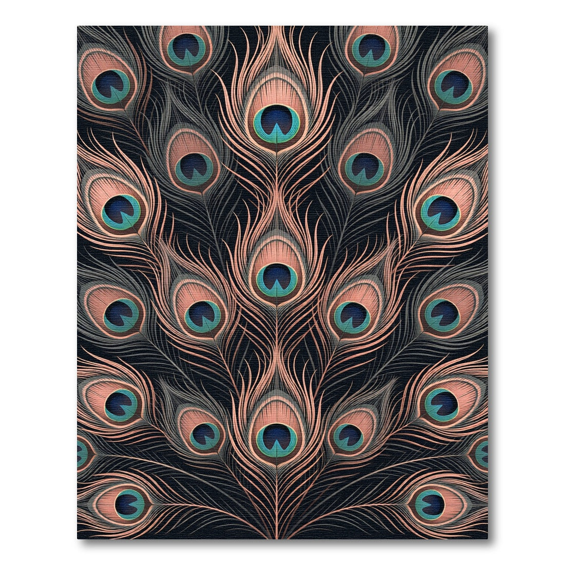 Elegant Copper Peacock Feather Art Rug