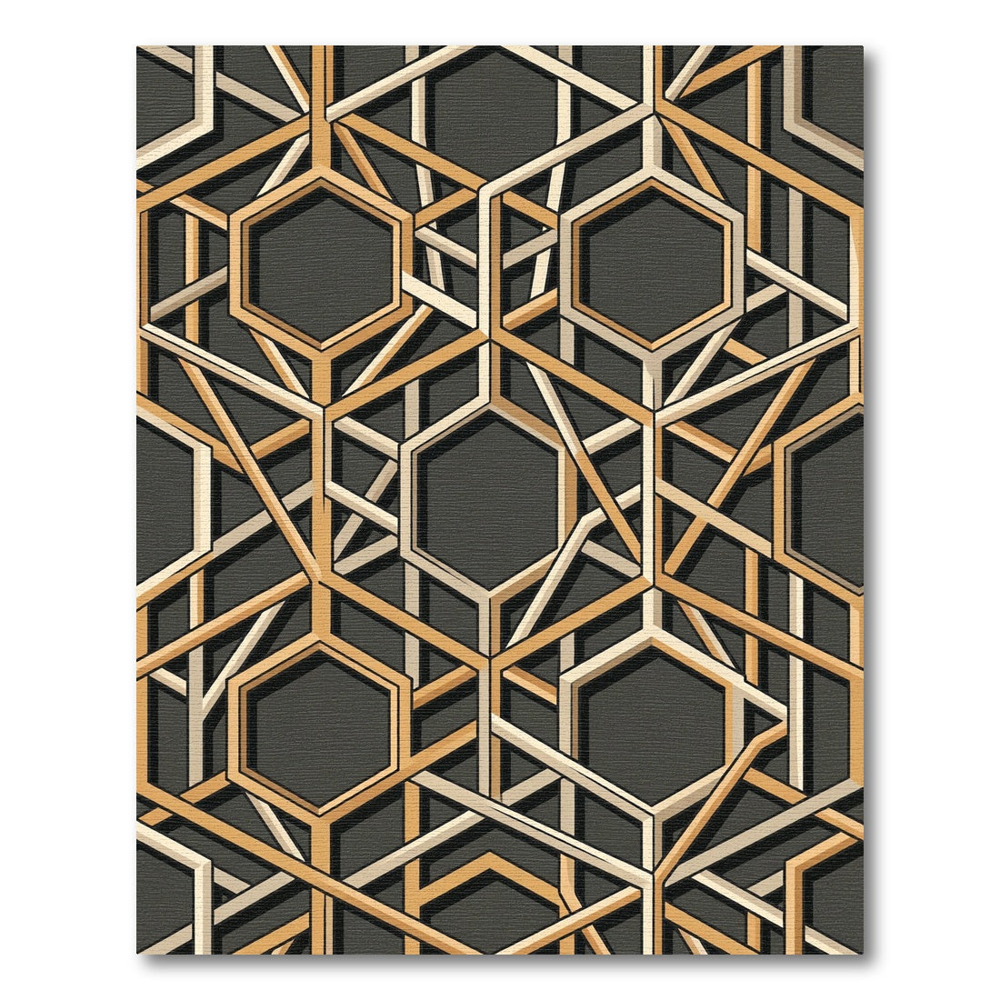 Sophisticated Gold Charcoal Geometric Hexagon Rug