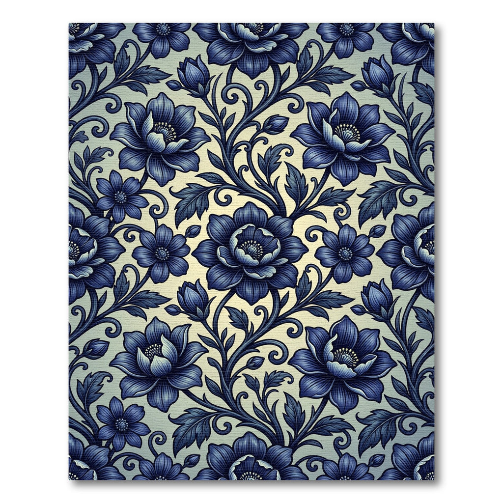 Deep Blue Vintage Floral Scroll Rug