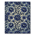 Deep Blue Vintage Floral Scroll Rug