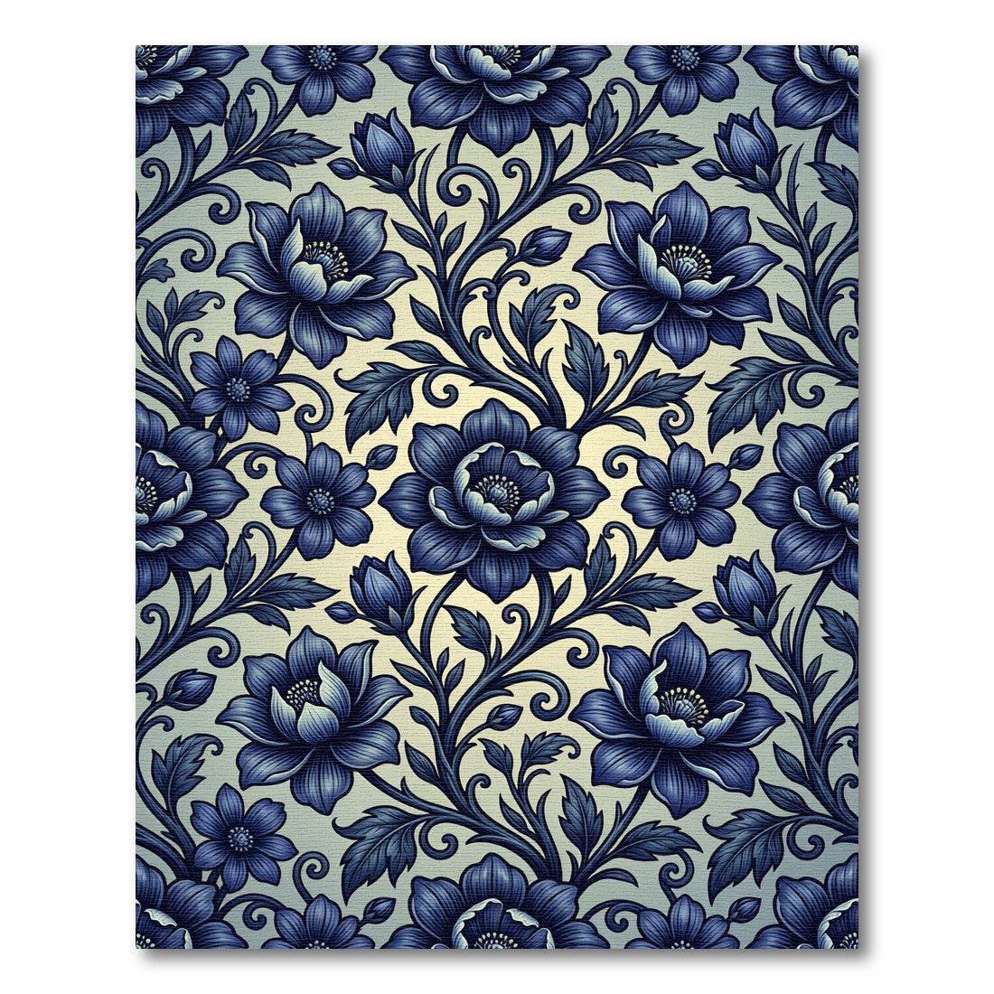 Deep Blue Vintage Floral Scroll Rug