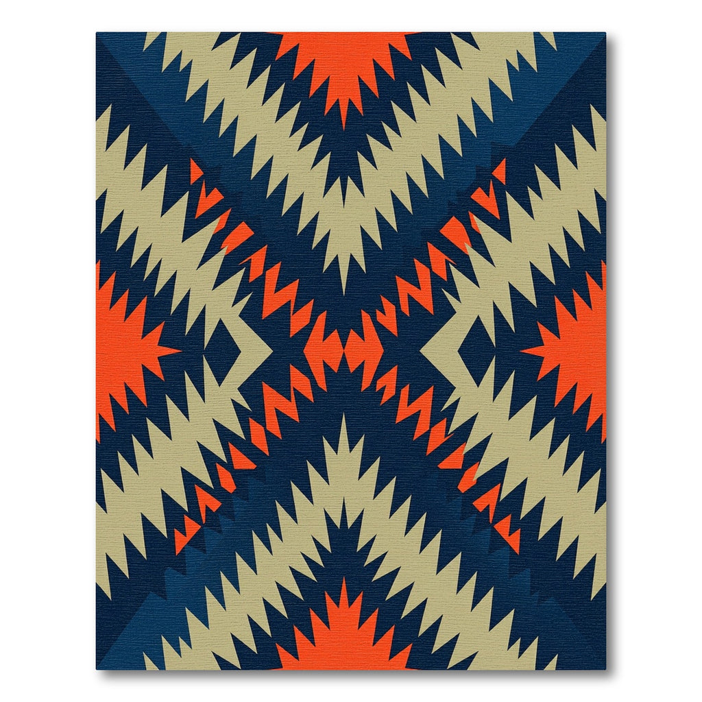 Bold Navy Orange Geo Diamond Zigzag Rug