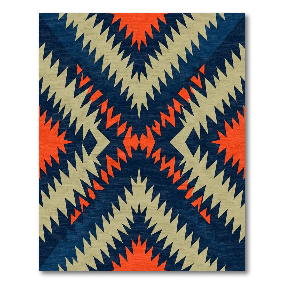 Bold Navy Orange Geo Diamond Zigzag Rug