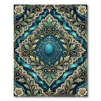 Ornate Teal Victorian Rose Damask Rug