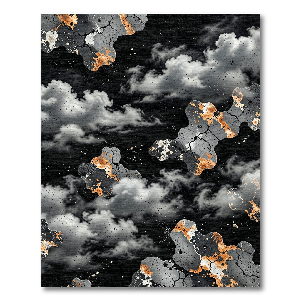 Abstract Gray Orange Cloudscape Texture Rug
