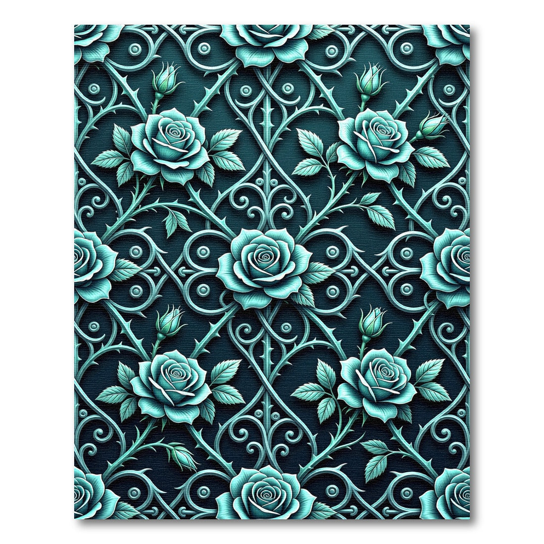 Gothic Teal Rose Trellis Ironwork Rug