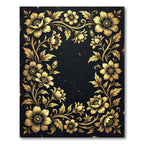 Elegant Golden Floral Flourish Black Frame Rug