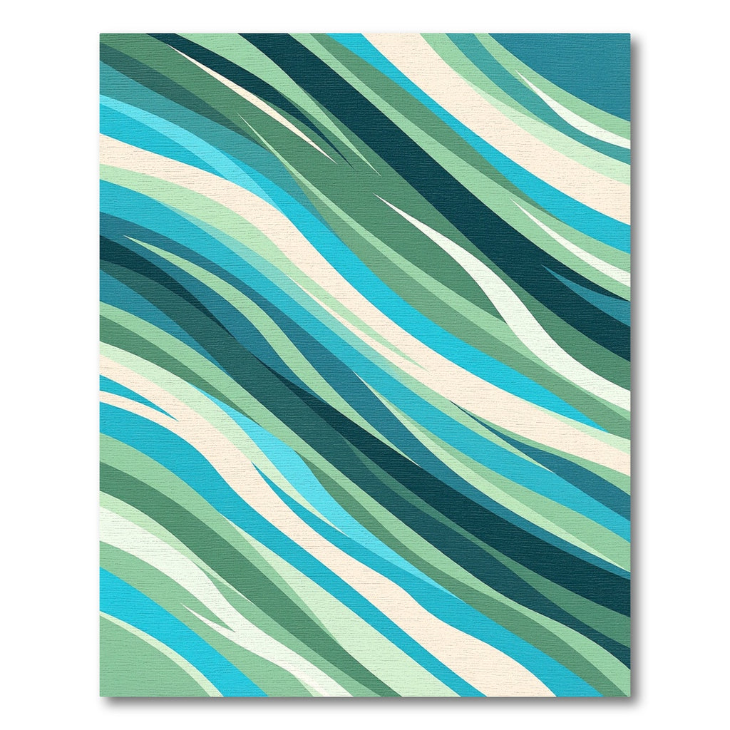 Modern Teal and Sage Wave Abstract Rug