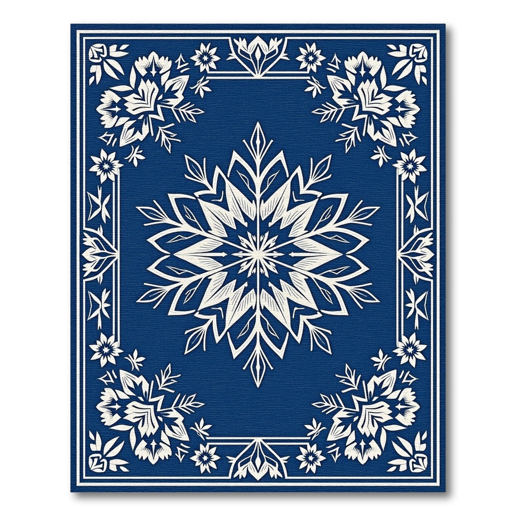 Deep Blue Floral Star Medallion Rug