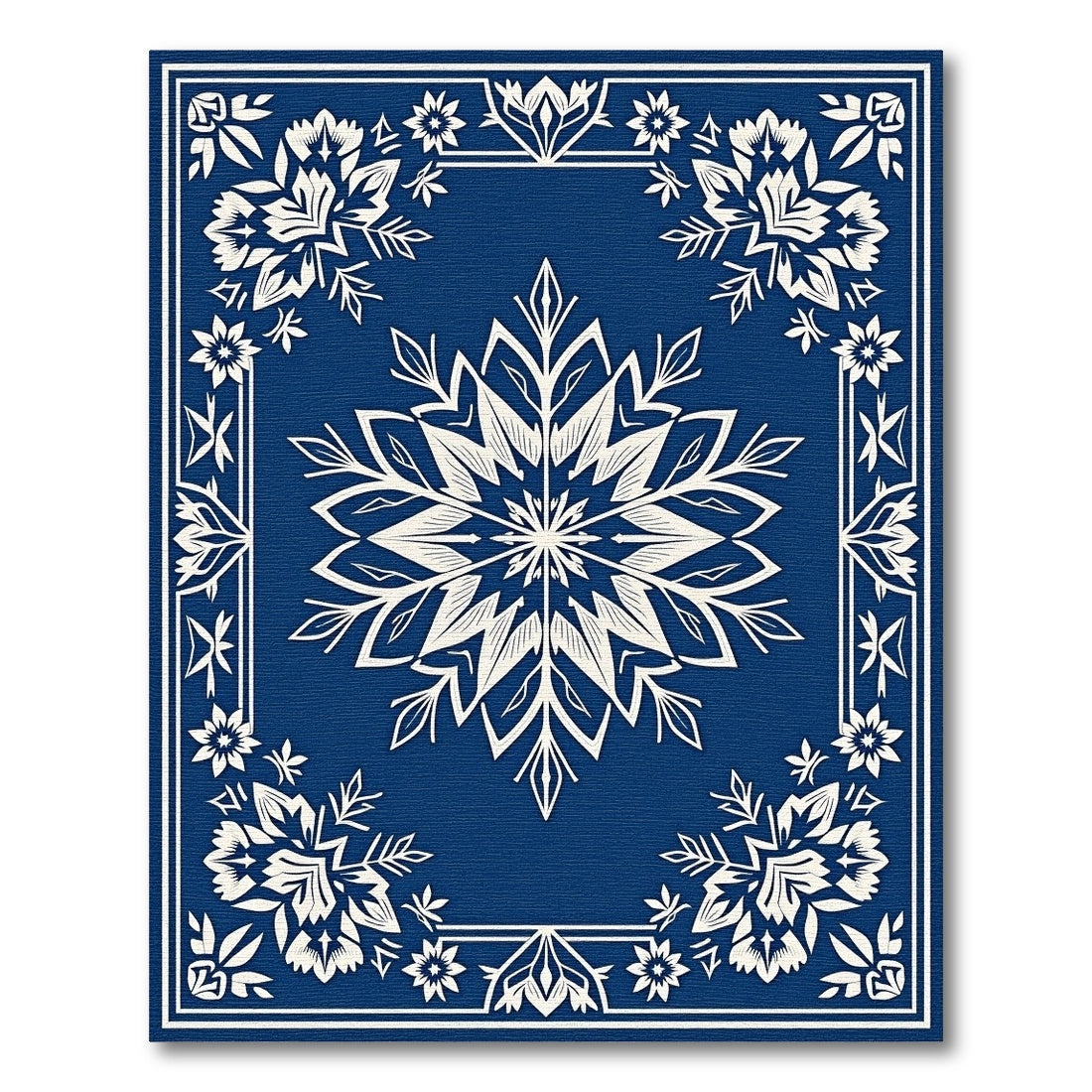Deep Blue Floral Star Medallion Rug