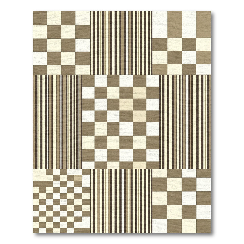 Tan Cream Checkerboard Stripe Collage Rug