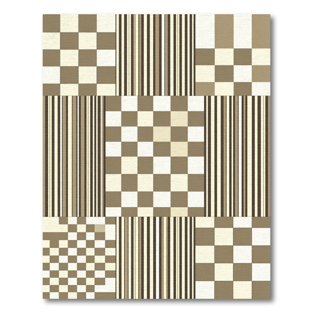 Tan Cream Checkerboard Stripe Collage Rug