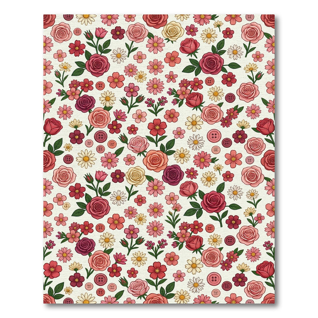 Romantic Red Pink Floral Button Collage Rug