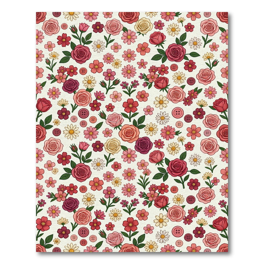 Romantic Red Pink Floral Button Collage Rug