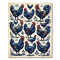 Vintage Indigo Rooster Farmhouse Art Rug