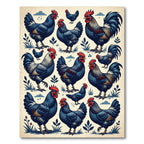 Vintage Indigo Rooster Farmhouse Art Rug