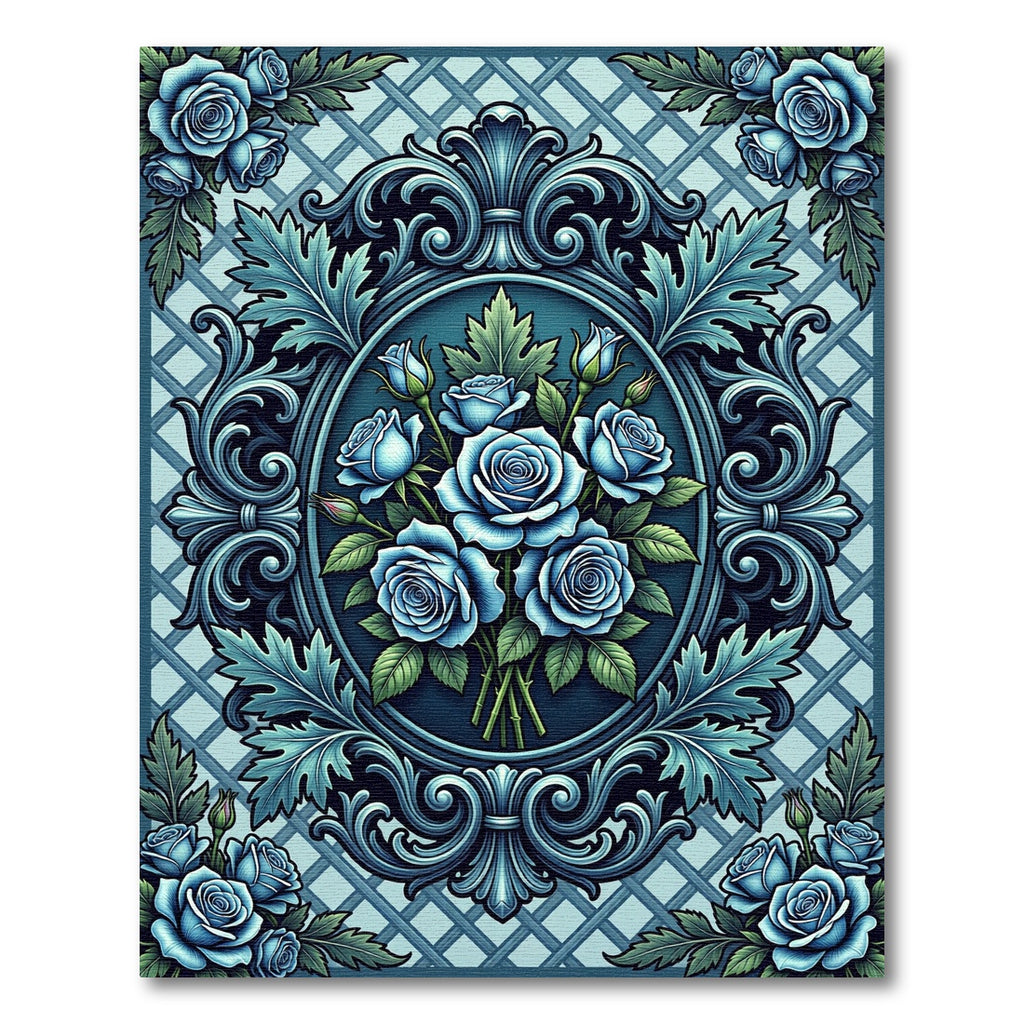 Elegant Sapphire Rose Baroque Medallion Rug
