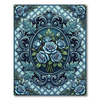 Elegant Sapphire Rose Baroque Medallion Rug