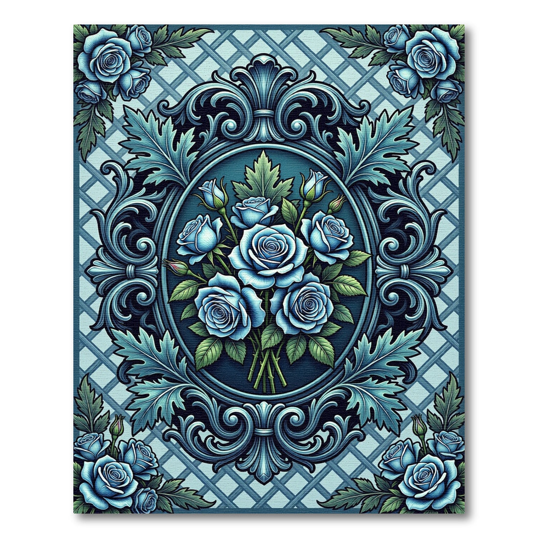 Elegant Sapphire Rose Baroque Medallion Rug