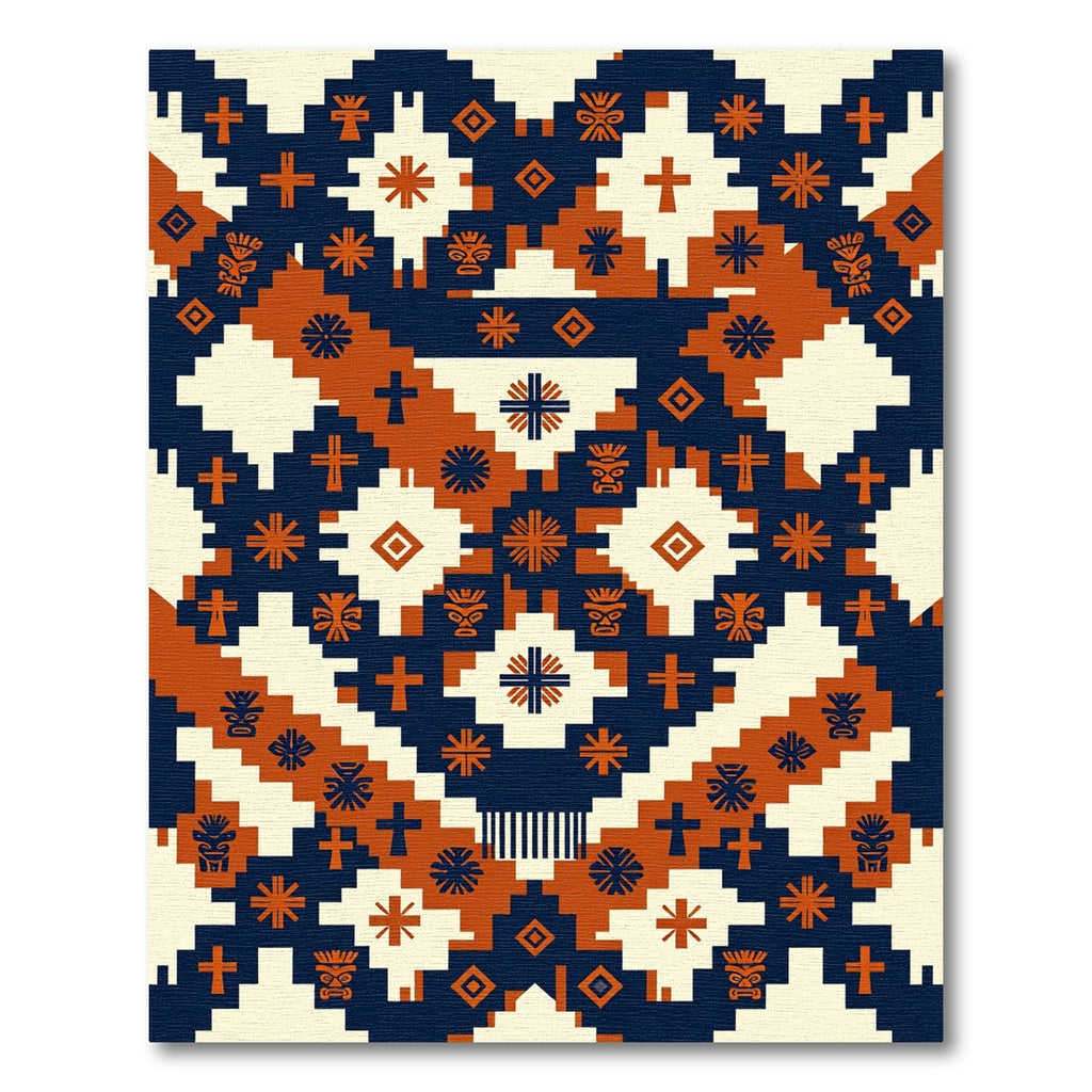 Geometric Navy Terracotta Aztec Folk Rug