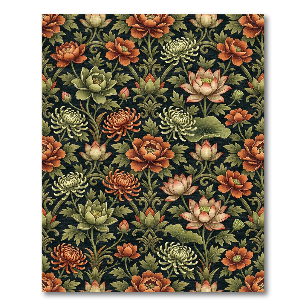 Rich Orange Floral Lotus Garden Rug