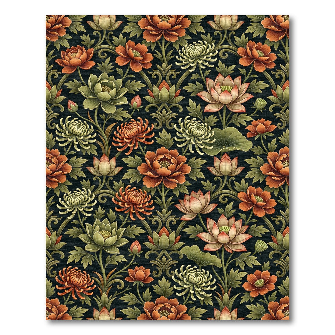 Rich Orange Floral Lotus Garden Rug