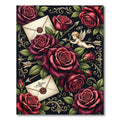 Dark Red Rose Cupid Love Letter Rug