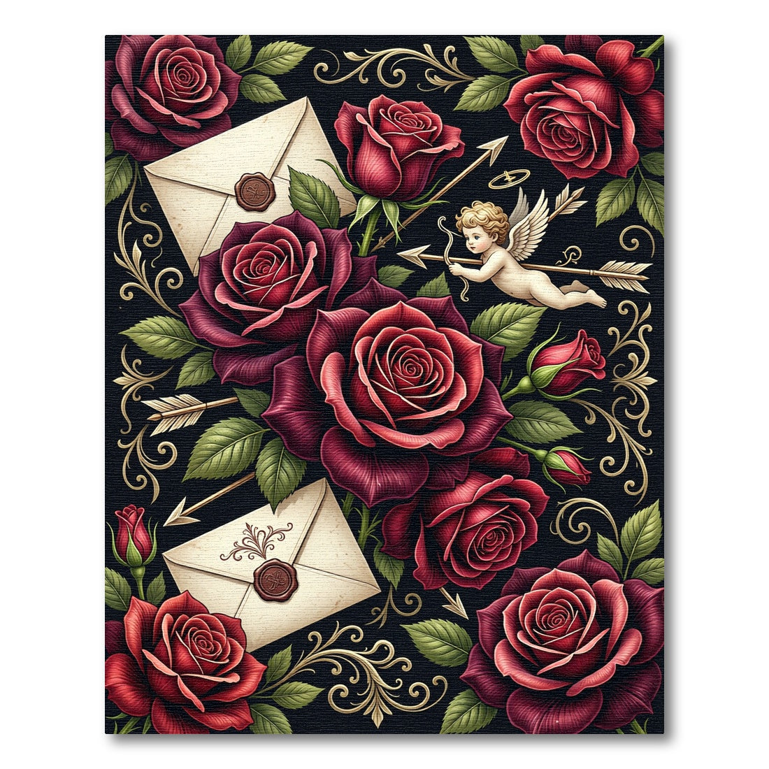Dark Red Rose Cupid Love Letter Rug
