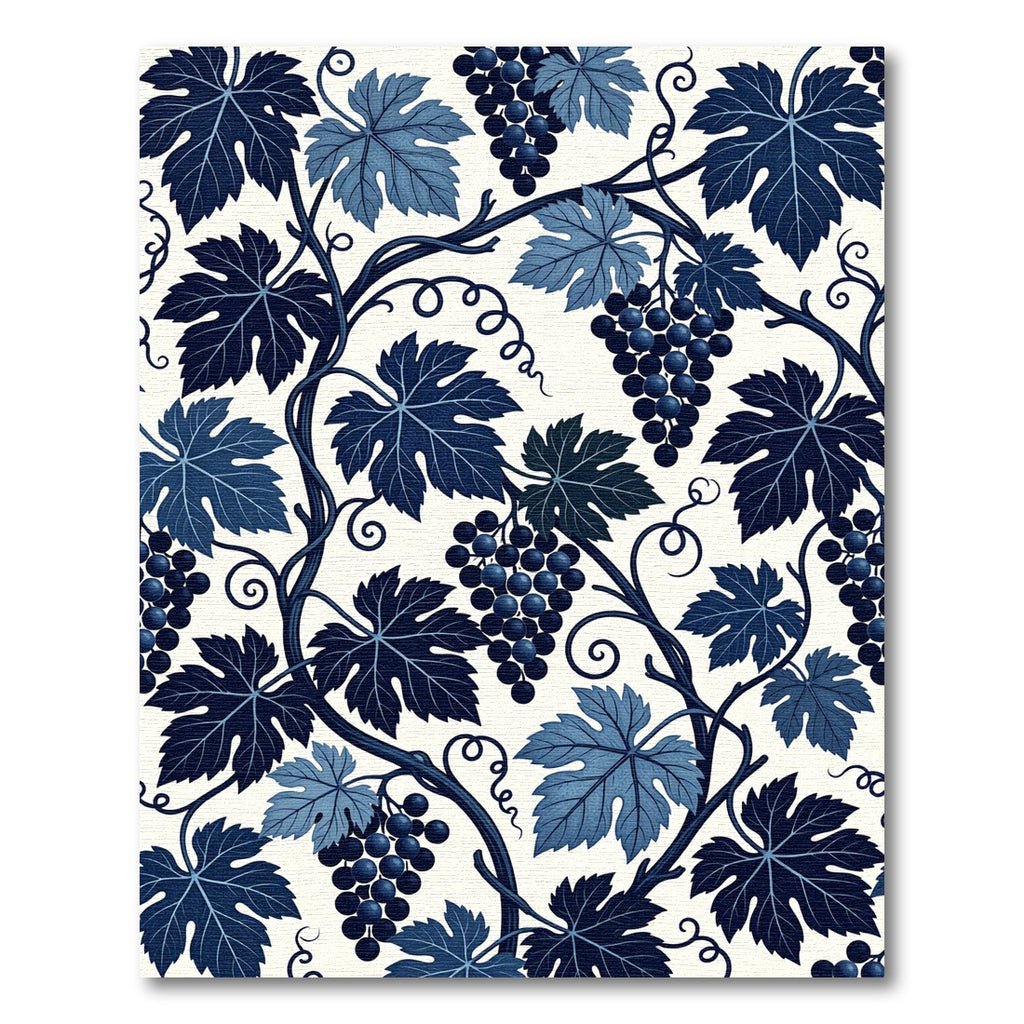 Deep Blue Grapevine Leaf Scroll Rug