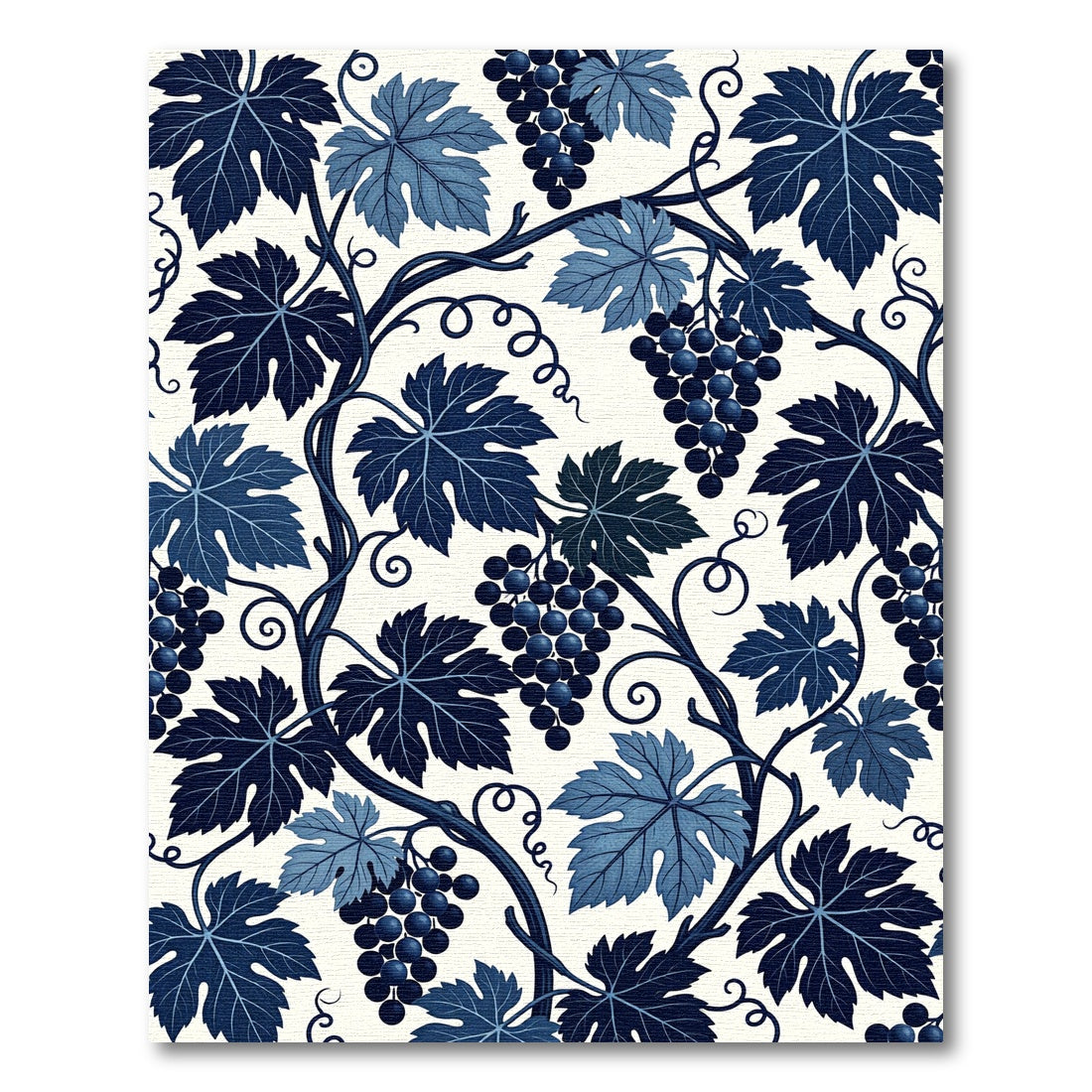 Deep Blue Grapevine Leaf Scroll Rug