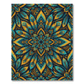Turquoise Gold Peacock Feather Mandala Rug