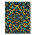 Turquoise Gold Peacock Feather Mandala Rug