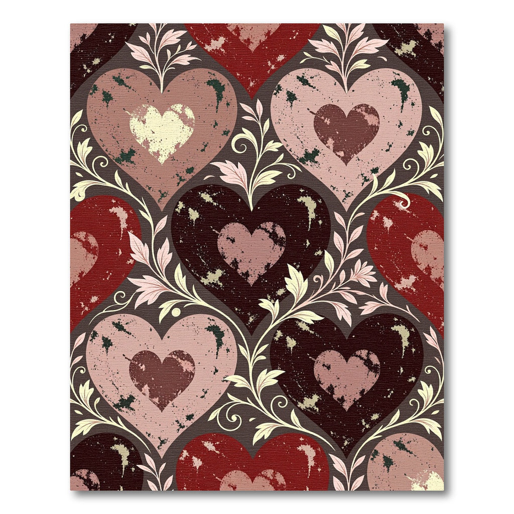 Distressed Romantic Heart Floral Scroll Rug