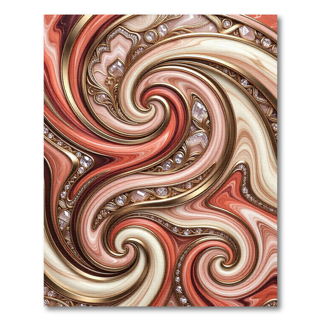 Coral Gold Swirl Gem Accents Rug