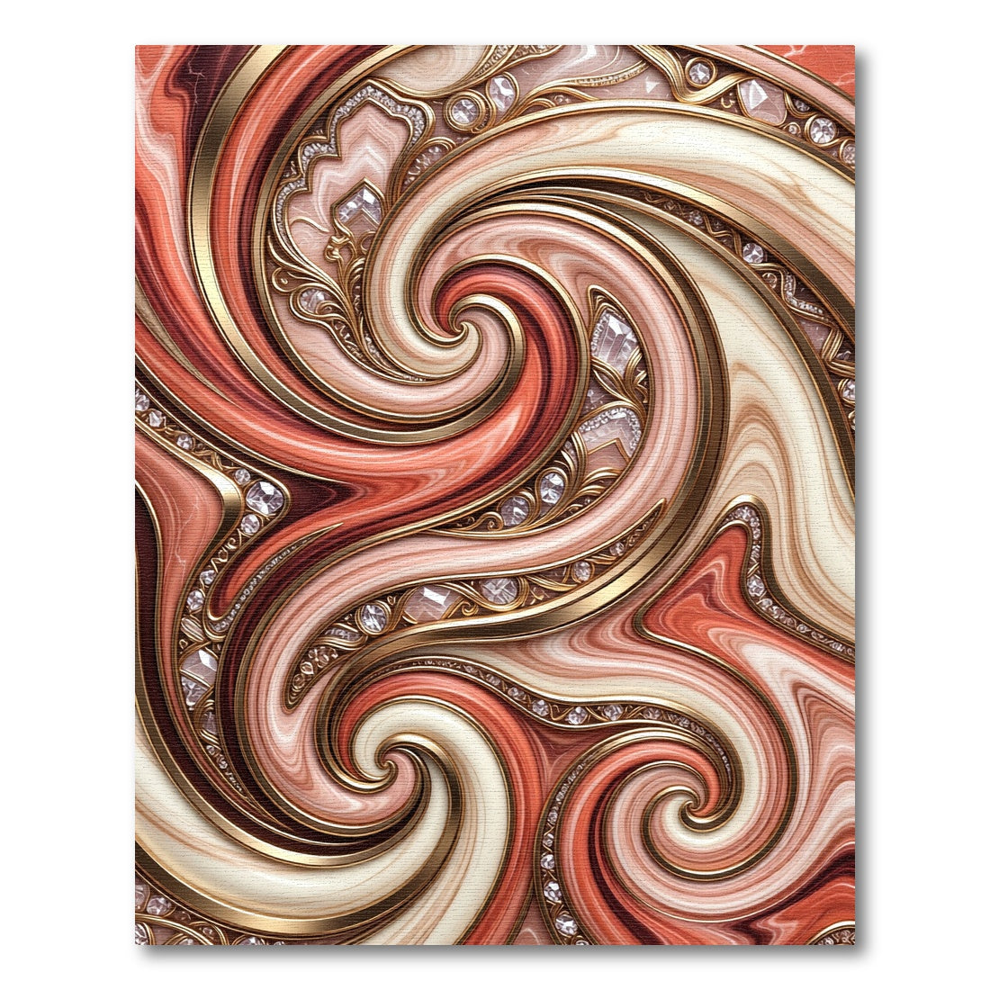 Coral Gold Swirl Gem Accents Rug