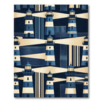 Classic Blue And White Lighthouse Pattern Rug