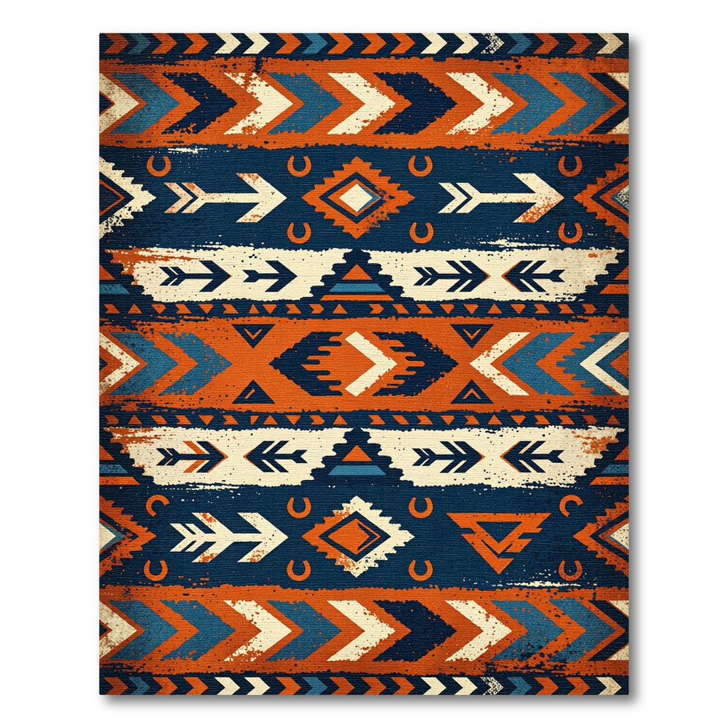 Rustic Orange Navy Geometric Arrow Rug