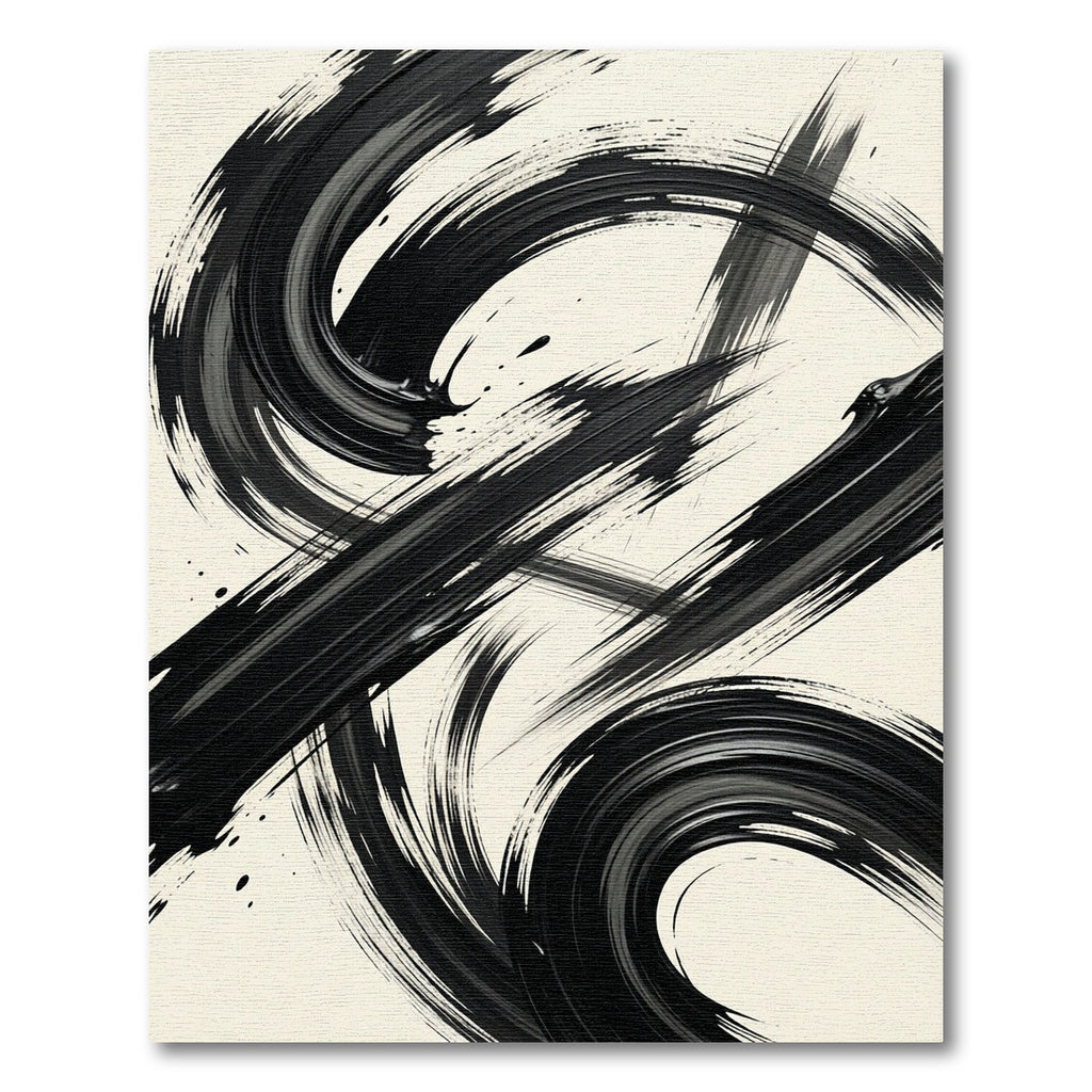 Bold Black Minimalist Ink Swirl Rug