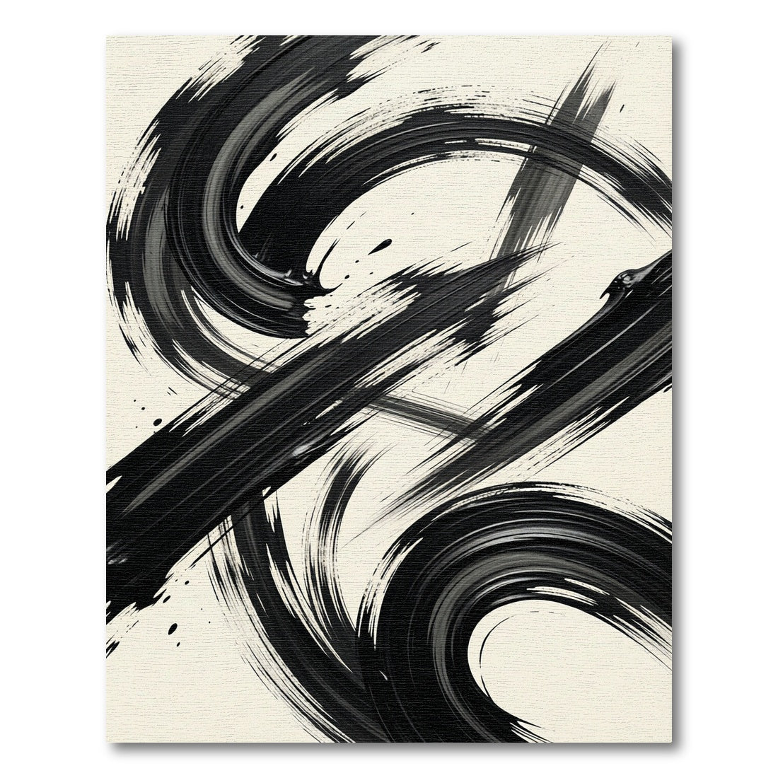 Bold Black Minimalist Ink Swirl Rug