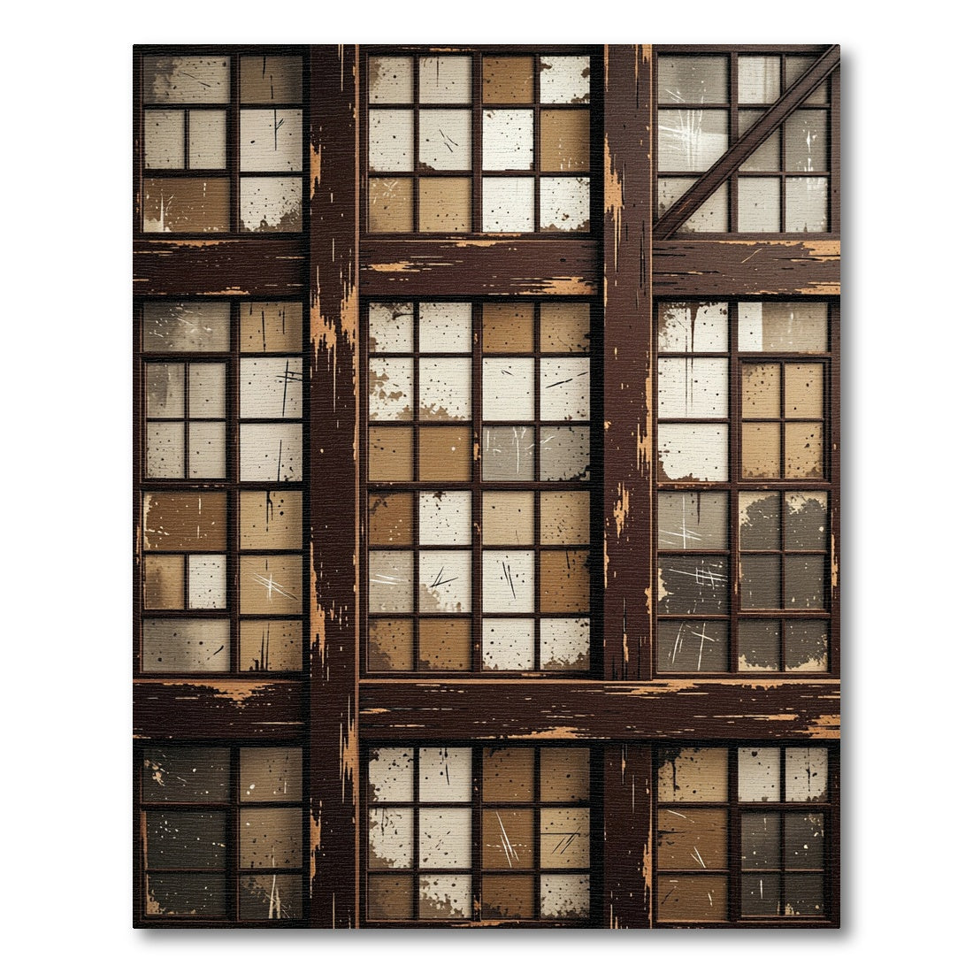 Distressed Dark Wood Paned Window Rug