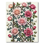 Romantic Pink Rose Floral Trellis Rug