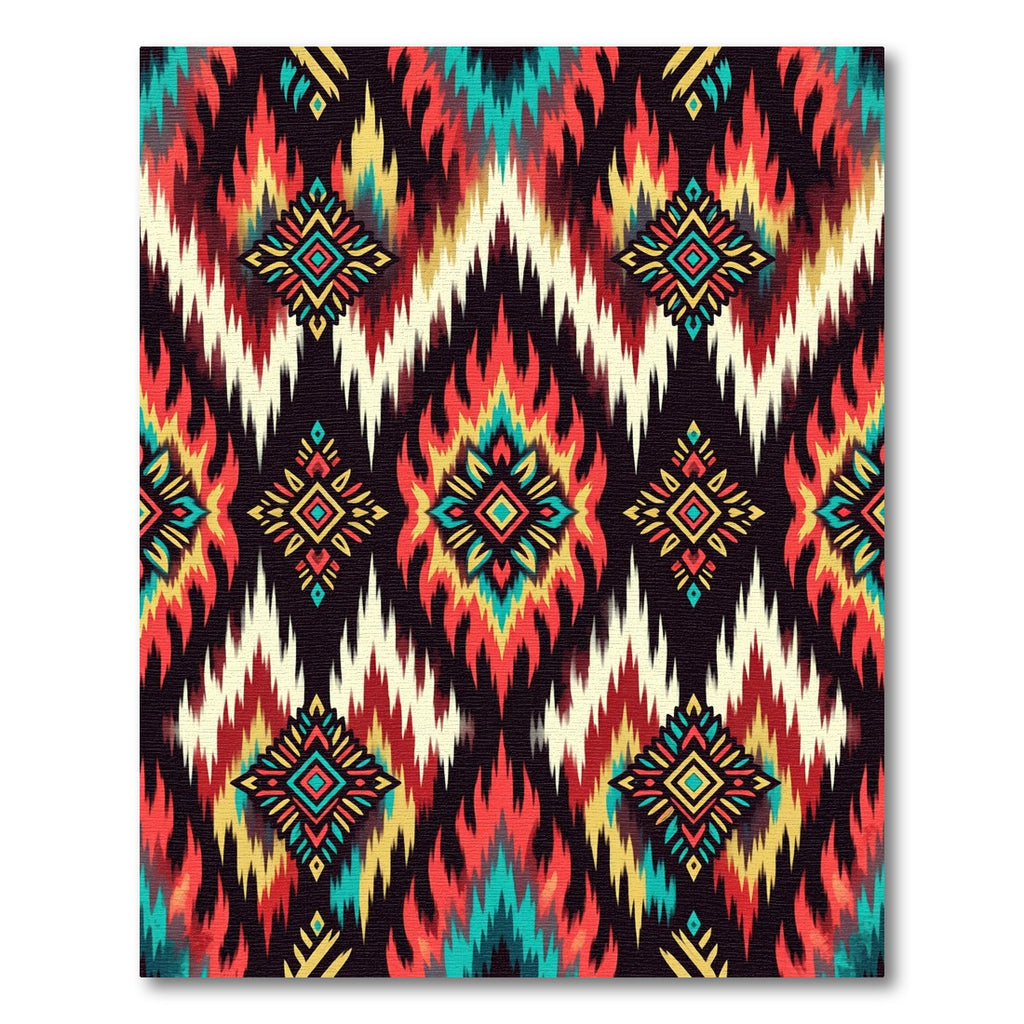 Vibrant Ikat Diamond Flame Medallion Rug